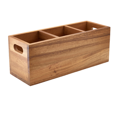 Acacia Wood 3 Compartment Cutlery Box