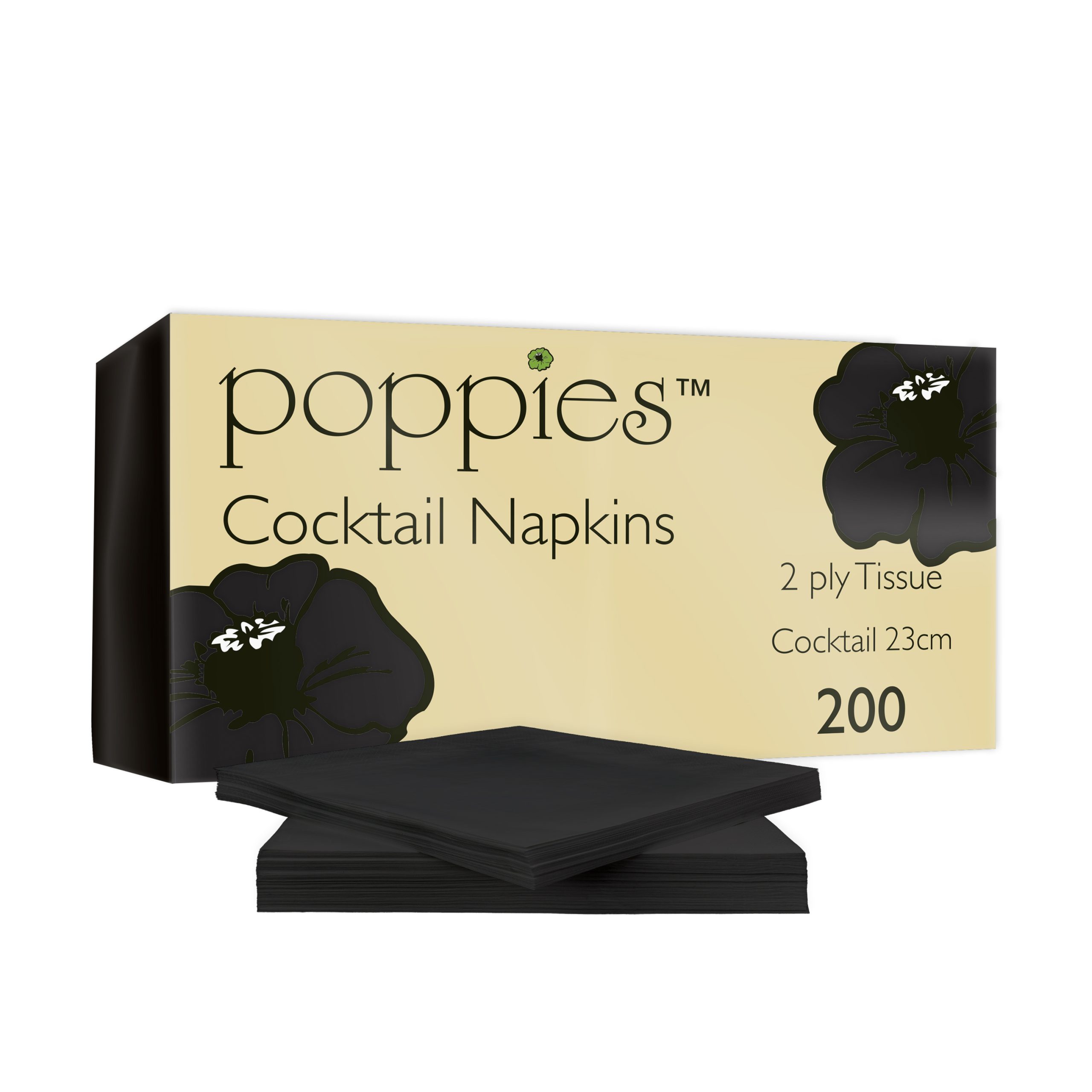 2424BK 24cm Cocktail - Black Pack With Napkins