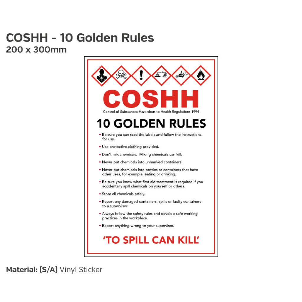 10 Golden Rules Of COSHH Self-Adhesive Vinyl 200mm x 300mm - Sugar & Lime